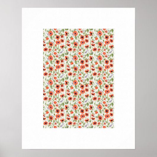 Oranje papies Floral Pattern-kunst Poster (Voorkant)