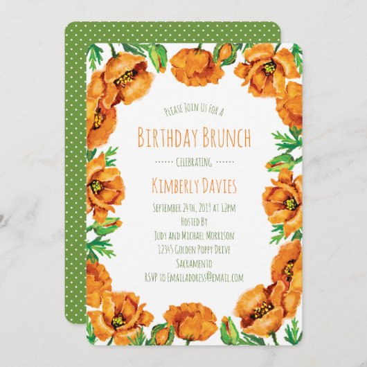 Oranje papleydot Birthday Brunch Kaart (Voorkant / Achterkant)
