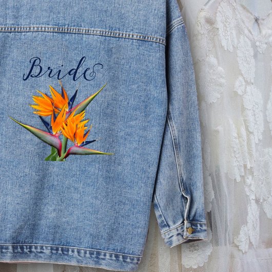 Oranje paradijsvogel Bloemen Bruiden Denim Jacket