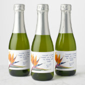 Oranje paradijsvogel bruiloft champagne sparkling wijnetiket (Flessen)