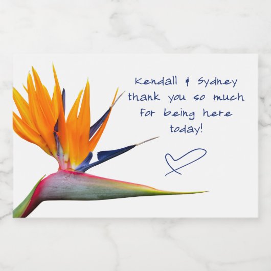 Oranje paradijsvogel bruiloft champagne sparkling wijnetiket (Enkel label)