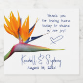 Oranje paradijsvogel bruiloft sparkling wijnetiket (Enkel label)