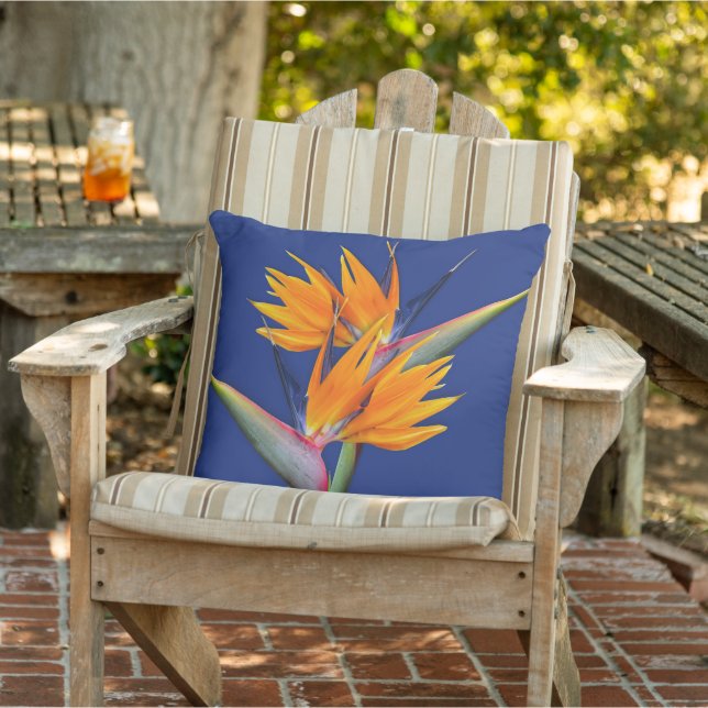 Oranje Paradijsvogel Navy Worpkussen Buitenkussen (Stoel)