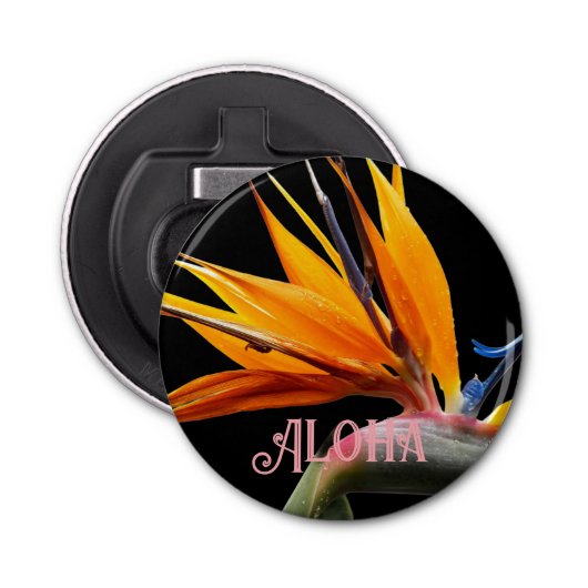 Oranje paradijsvogel Plant Bloom Aloha Button Flesopener (Voorkant)