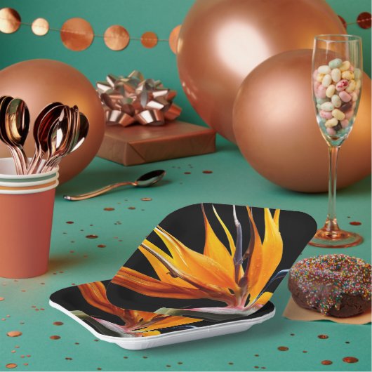 Oranje Paradijsvogel Plant Bloom Floral Papieren Bordje (Multi)