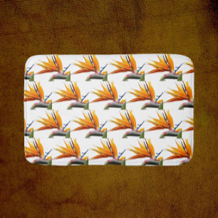 Oranje Paradijsvogel Plant Patroon op wit Badmat