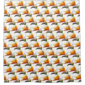 Oranje Paradijsvogel Plant Patroon op wit Douchegordijn (Voorkant)