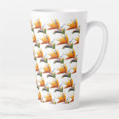 Oranje Paradijsvogel Plant Patroon op wit Latte Mok (Rechts)