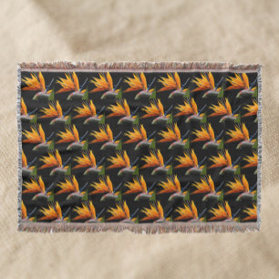 Oranje Paradijsvogel Plant Patroon op zwart Deken