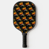 Oranje Paradijsvogel Plant Patroon op zwart Pickleball Paddle (Voorkant)