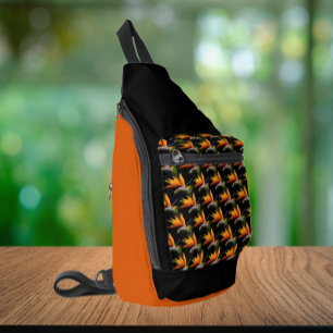 Oranje Paradijsvogel Plant Patroon op zwart Sling Bag