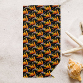 Oranje Paradijsvogel Plant Patroon op zwart Strandlaken