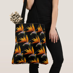 Oranje Paradijsvogel Plant Patroon op zwart Tote Bag