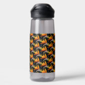 Oranje Paradijsvogel Plant Patroon op zwart Waterfles (Achterkant)