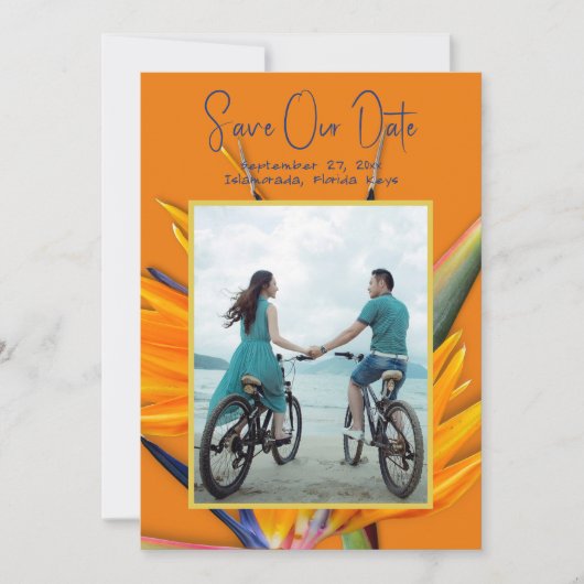 Oranje paradijsvogel Save The Date Aankondiging (Voorkant)