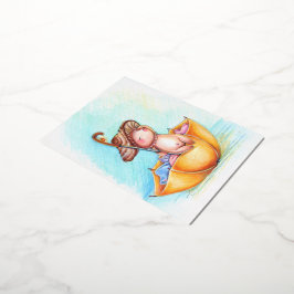 Oranje paraplu Cute paddenstoel Zee Cottcore Folie Feestdagen Briefkaart