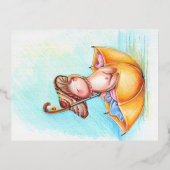 Oranje paraplu Cute paddenstoel Zee Cottcore Folie Feestdagen Briefkaart (Voorkant)