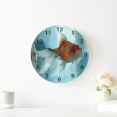 Oranje parelschaal goudvis wandklok (Huis)