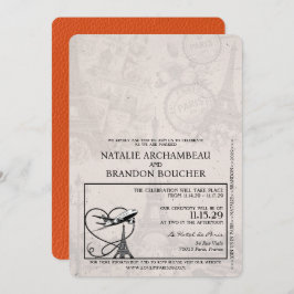 Oranje Parijse Paspoort Bruiloft Kaart