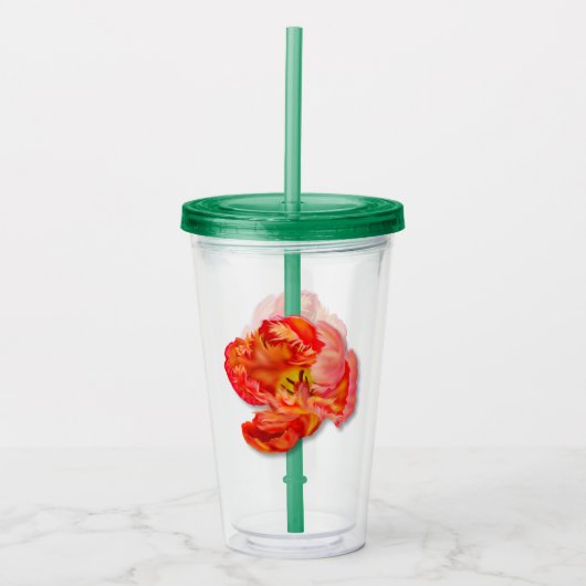 Oranje Parrot Tulip Digital Art ontvlammen Acryl Drinkbeker (Voorkant)