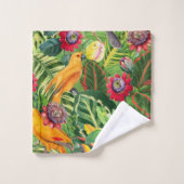 Oranje parrots in het Tropische Bloem van het Oerw Bad Handdoek (Wasdoekje)