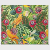 Oranje parrots in het Tropische Bloem van het Oerw Cadeaupapier (Vlak)