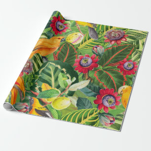 Oranje parrots in het Tropische Bloem van het Oerw Cadeaupapier