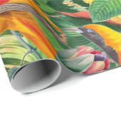 Oranje parrots in het Tropische Bloem van het Oerw Cadeaupapier (Rol Hoek)