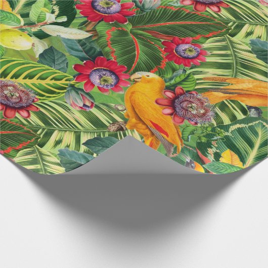 Oranje parrots in het Tropische Bloem van het Oerw Cadeaupapier (Hoek)