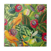 Oranje parrots in het Tropische Bloem van het Oerw Tegeltje (Voorkant)