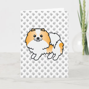 Oranje Parti-Kleur Pomeranian Cartoon Hond & Pootj Kaart