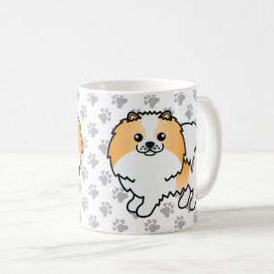 Oranje Parti-Kleur Pomeranian Cartoon Hond & Pootj Koffiemok