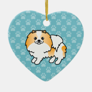 Oranje Parti-Kleur Pomeranian Cartoon Tekening Keramisch Ornament
