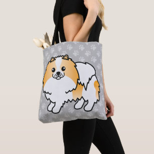 Oranje Parti-Kleur Pomeranian Hond Cartoon Ontwerp Tote Bag