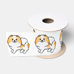 Oranje Parti-Kleur Pomeranian Lieve Cartoon Hond Satijnen Lint