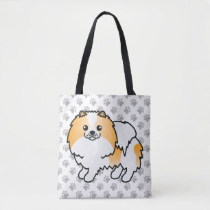 Oranje Parti-Kleur Pomeranian Lieve Hond & Pootjes Tote Bag
