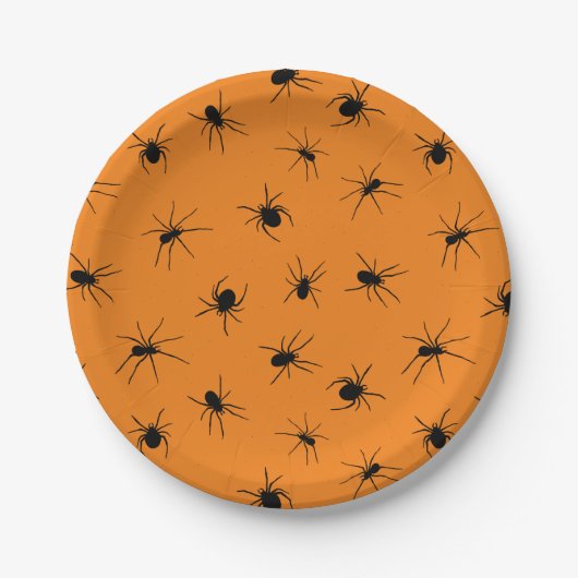 Oranje partij Halloween Spooky Spiders Papieren Bordje (Voorkant)