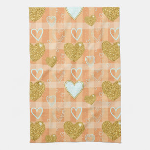 Oranje Pastel Hart Streep met Gouden Accenten Theedoek