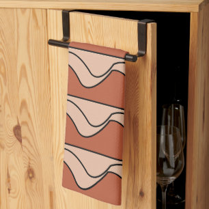 Oranje pastel zwart golvende strepen patroon theedoek