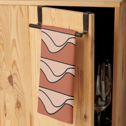 Oranje pastel zwart golvende strepen patroon theedoek (Derde Gevouwen)