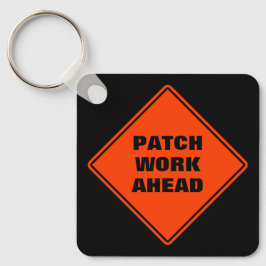 Oranje patch work ahead road sign gepersonaliseerd sleutelhanger