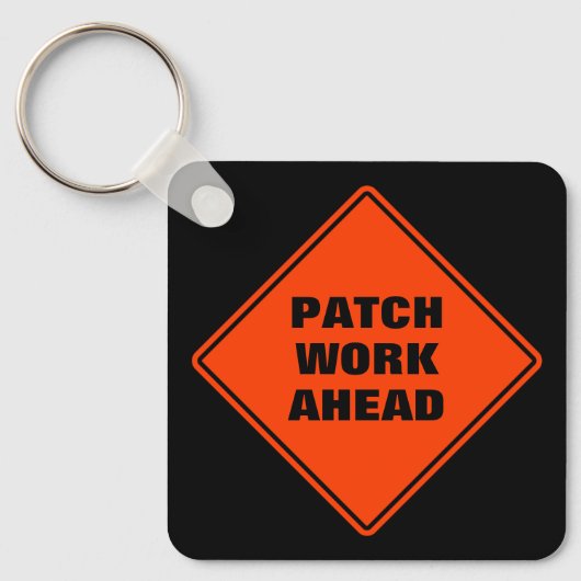 Oranje patch work ahead road sign gepersonaliseerd sleutelhanger (Voorkant)