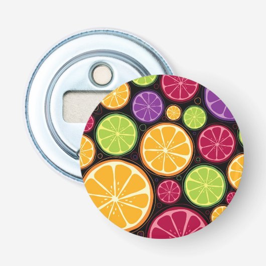 Oranje patroon en achtergrond button flesopener (Voorkant)