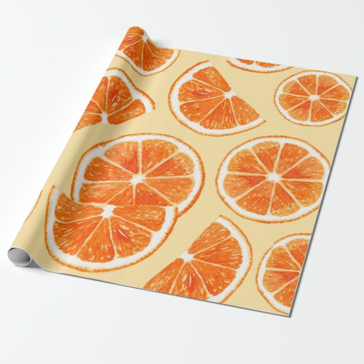 oranje patroon fruit, dieetvoeding, waterverf cadeaupapier (Uitgerold)