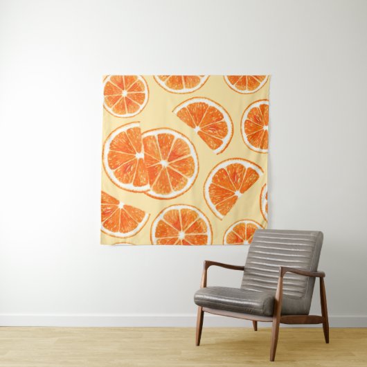 oranje patroon fruit, dieetvoeding, waterverf wandkleed (In Situ (horizontaal))