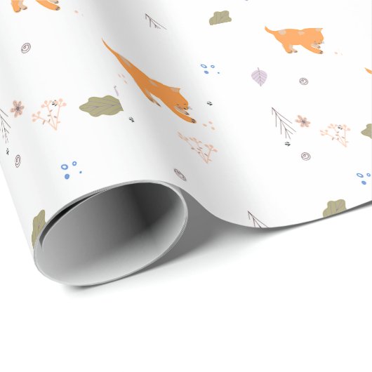 Oranje patroon met tablet en bladeren cadeaupapier (Rol Hoek)