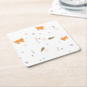 Oranje patroon met tablet en bladeren kartonnen onderzetters (Schuin)