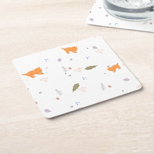 Oranje patroon met tablet en bladeren kartonnen onderzetters (Schuin)