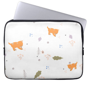 Oranje patroon met tablet en bladeren laptop sleeve
