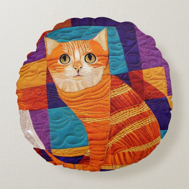 Oranje patroon met tabletpatchwork Quilt Pattern Rond Kussen (Voorkant)